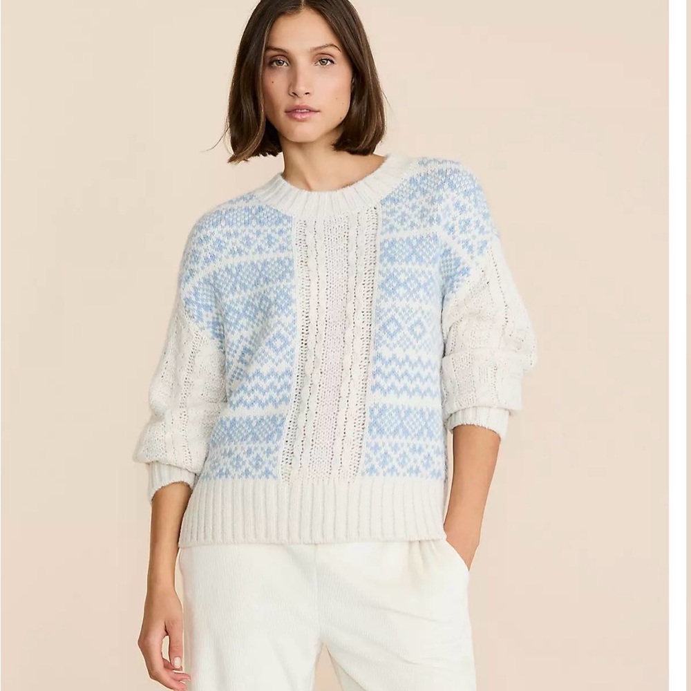 Lou & Grey Soft Blue and Cream Patterned Sweater nwt size M